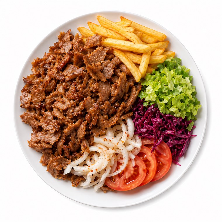 La même assiette kebab, entière et intacte.